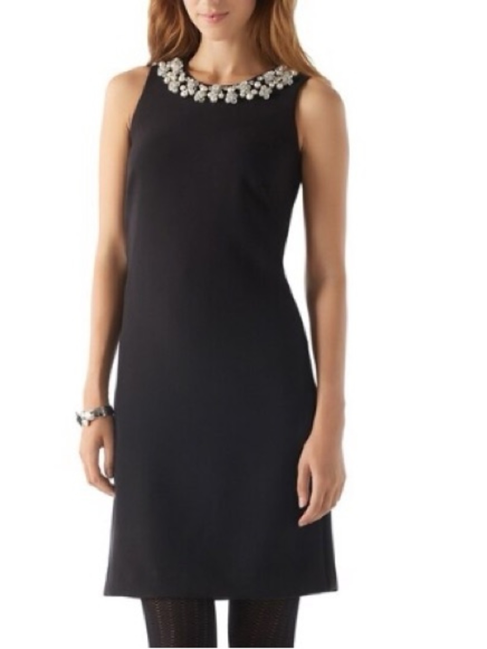 White House Black Market Embellished Pearl & Rhinestone Shift Dress | Size 00